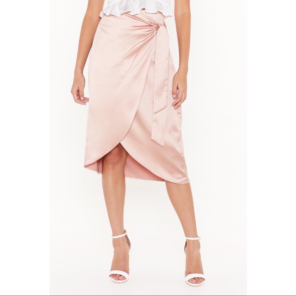 NWT. Nasty Gal orange silk wrap skirt.